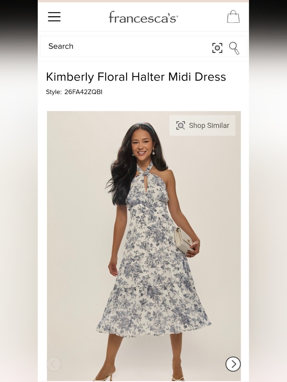ISO (IN SEARCH OF): Francesca's Floral Halter Midi Dress - Blue & White